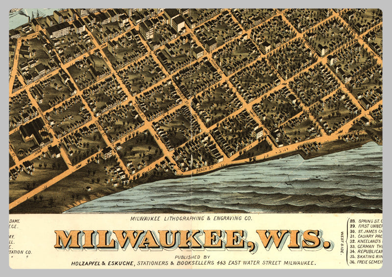 1872 - Milwaukee USA Birds Eye View Map