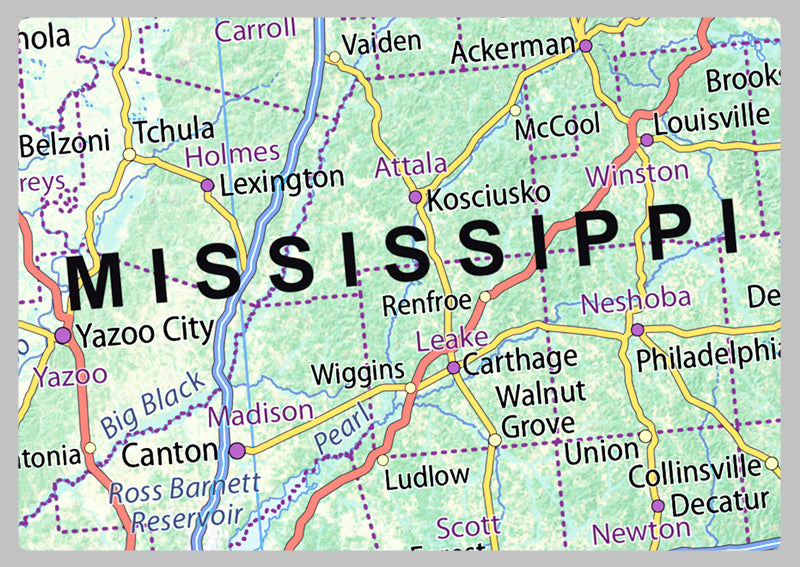 Mississippi Physical State Map