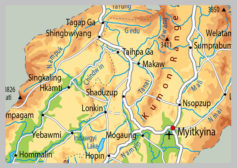 Physical Map of Myanmar - The Oxford Collection