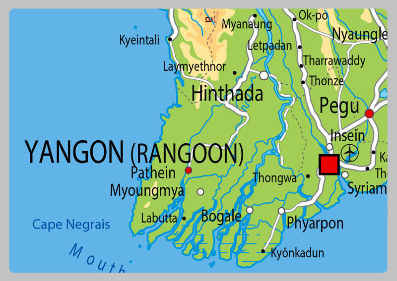 Physical Map of Myanmar - The Oxford Collection