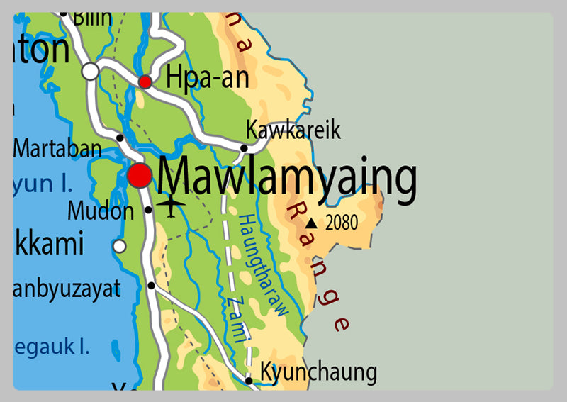 Physical Map of Myanmar - The Oxford Collection