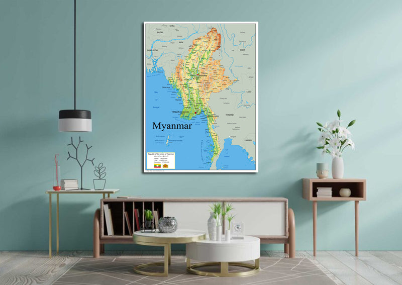 Physical Map of Myanmar - The Oxford Collection
