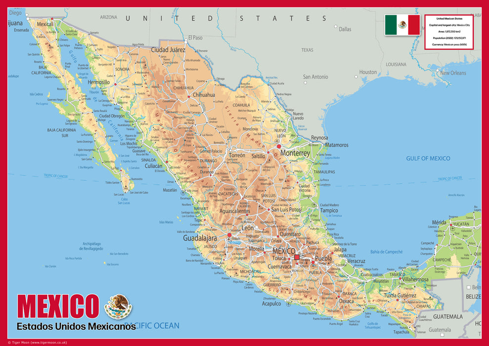 Physical Map of Mexico - The Oxford Collection