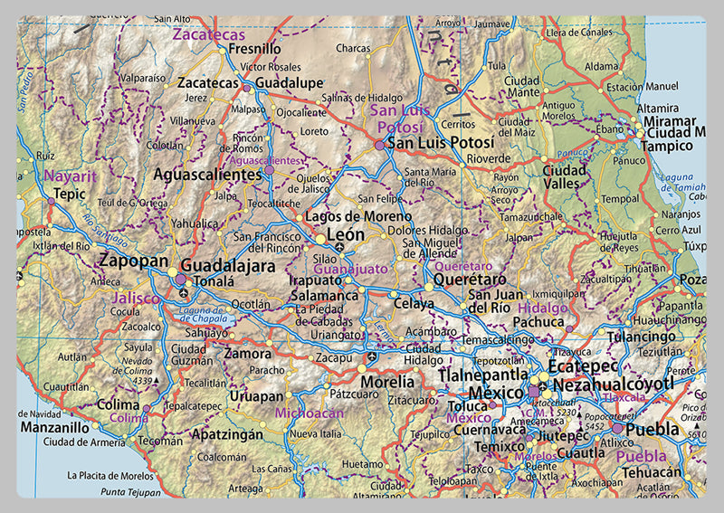 Detailed Physical Map of Mexico