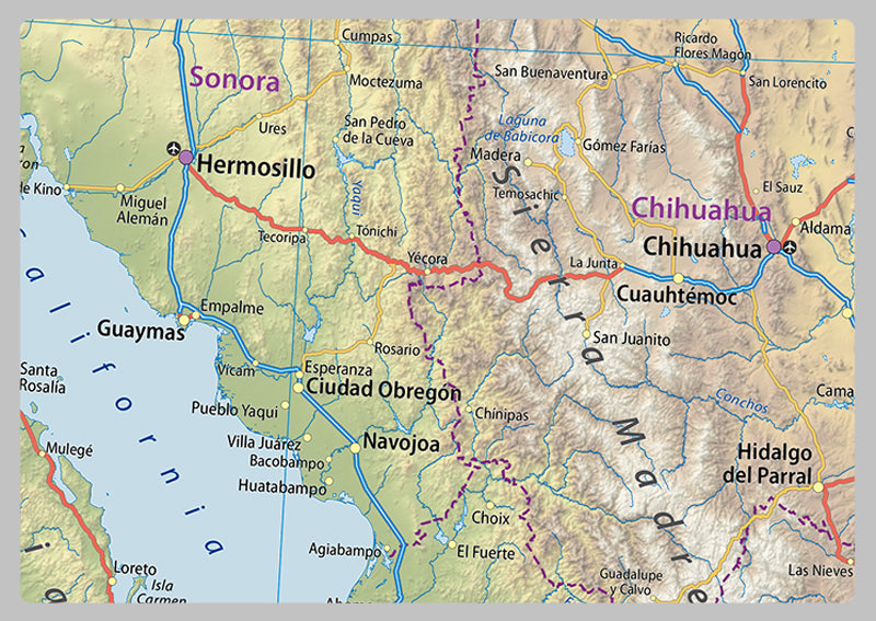 Detailed Physical Map of Mexico
