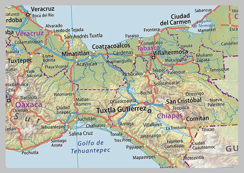 Detailed Physical Map of Mexico