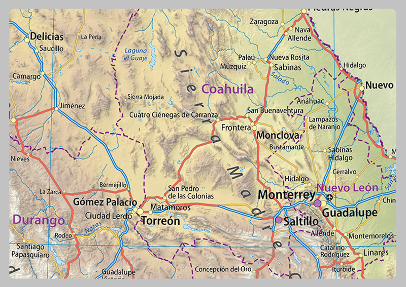Detailed Physical Map of Mexico