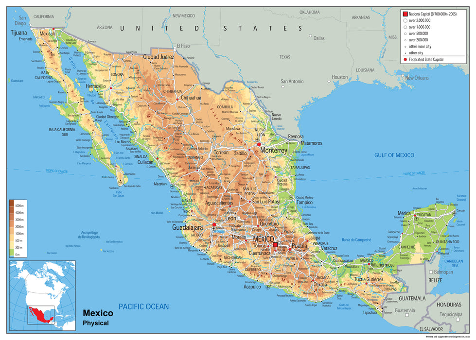 Mexico Physical Map