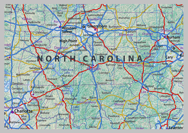 North & South Carolina Physical State Map