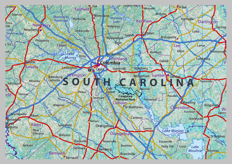 North & South Carolina Physical State Map