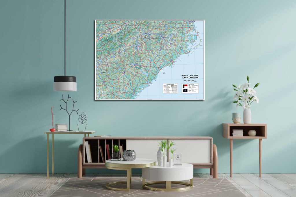 North & South Carolina Physical State Map