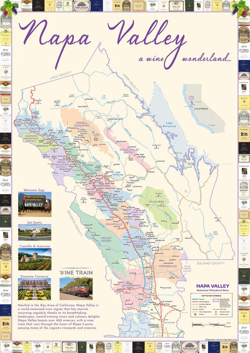 Illustrated Wall Map of Napa Valley - a wine wonderland - A2