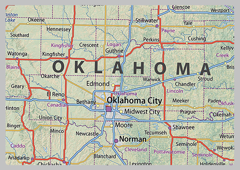 Oklahoma Physical State Map