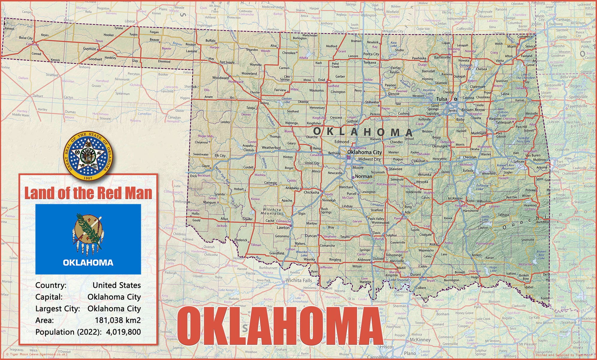 Oklahoma Physical State Map I Love Maps Oklahoma6 1993x1204 