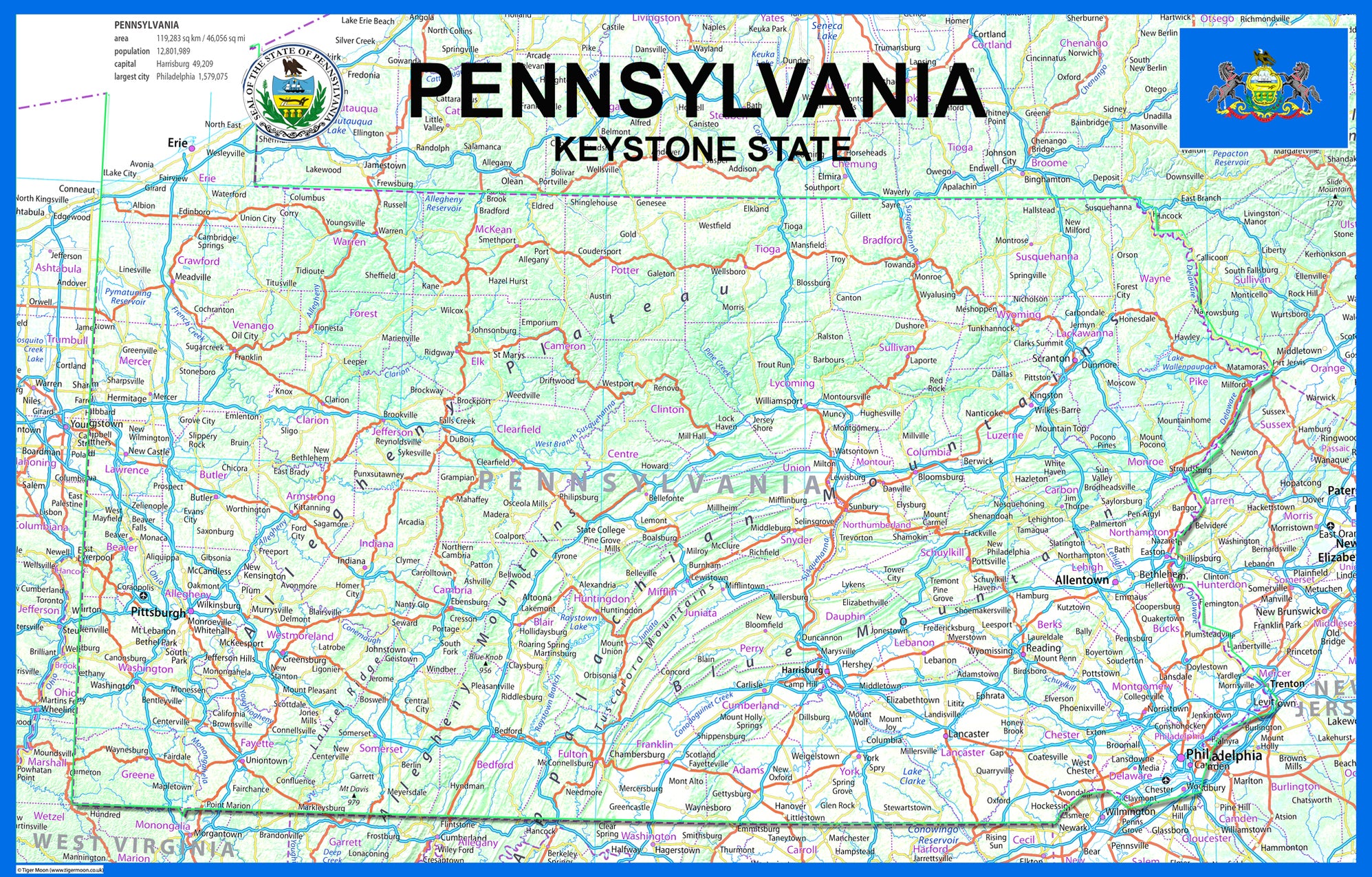 Pennsylvania Physical State Map– I Love Maps