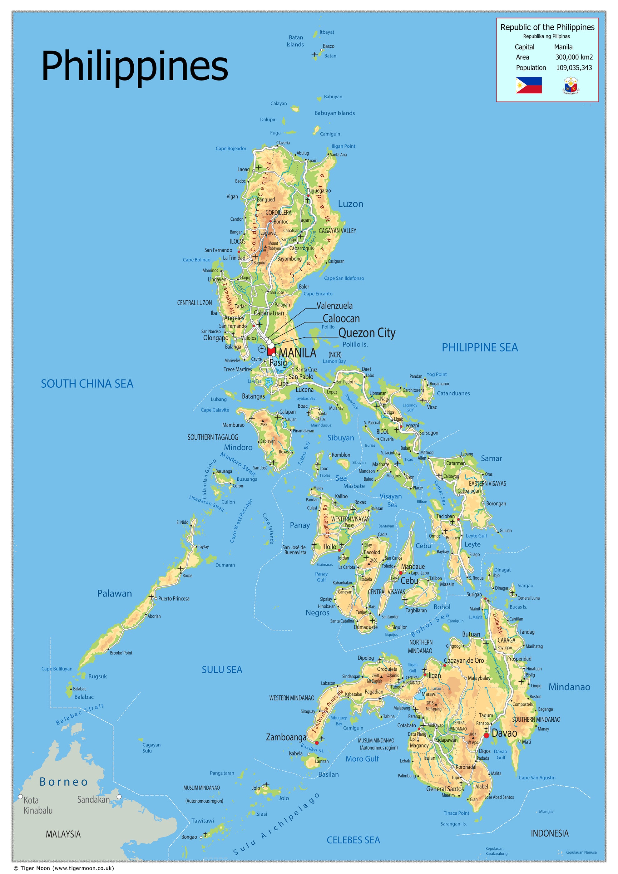 Philippines Map Inset Physical Map of the Philippines - The Oxford Collection– I Love Maps