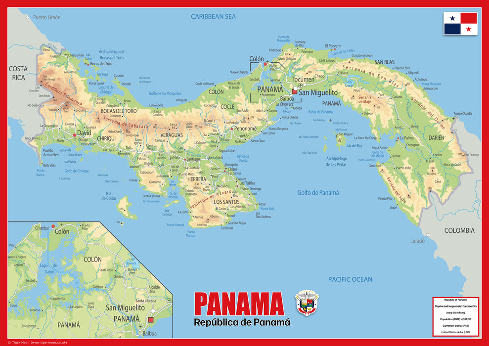 Physical Map of Panama - The Oxford Collection