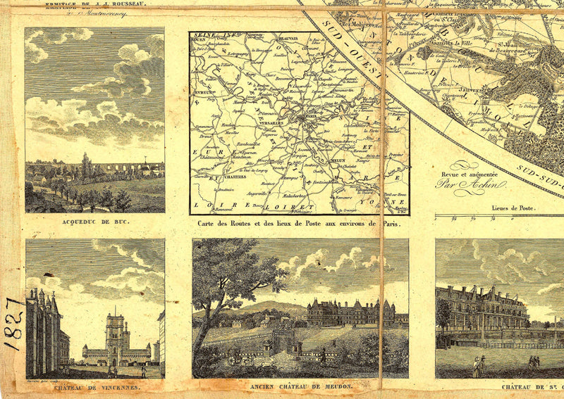 Antique 1830 Map Of Paris & Environs - Aux Environs De Paris