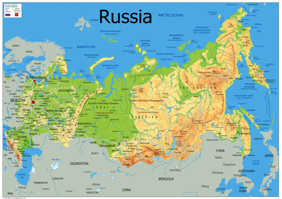 Russi Map Equirectangular Physical Map of Russia - The Oxford Collection– I Love Maps