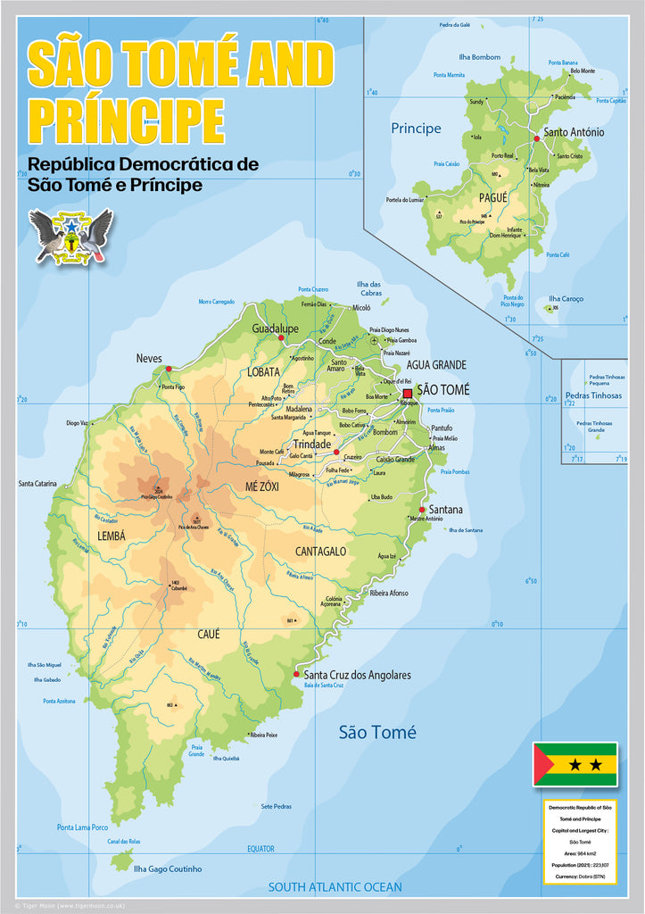 Physical Map of São Tomé and Príncipe - The Oxford Collection | I Love Maps