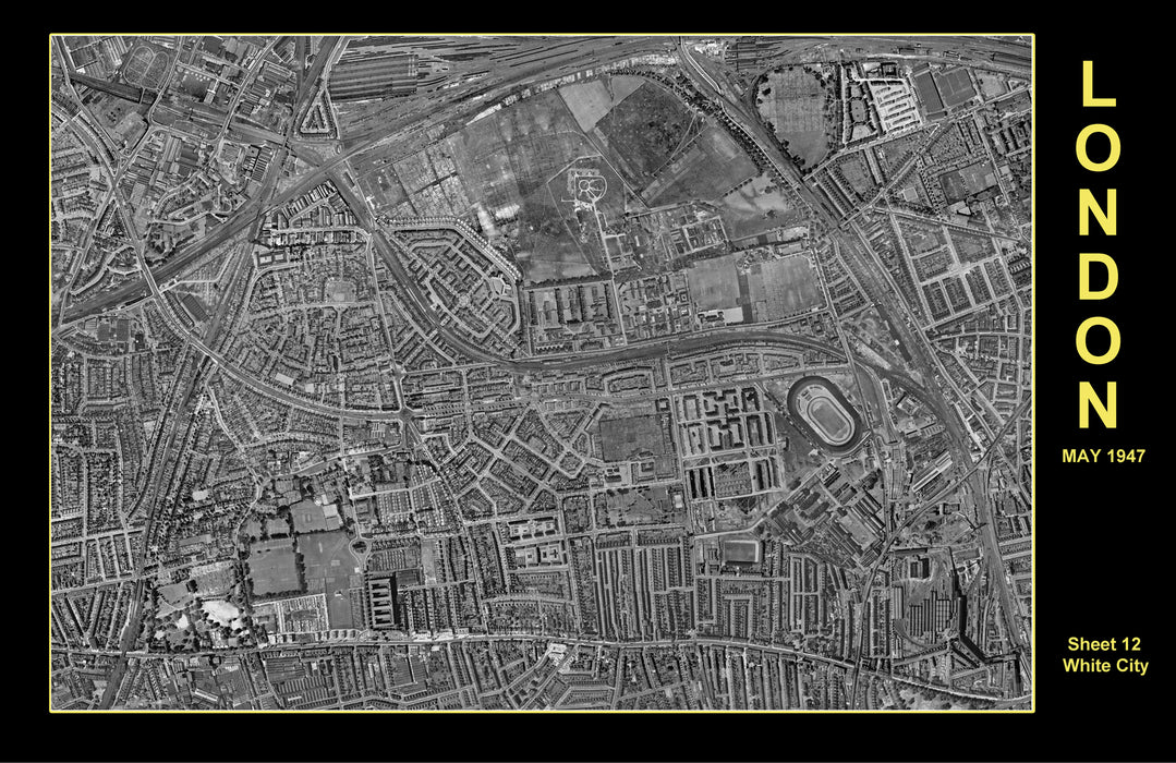 Post-War 1947 London Aerial Map - White City