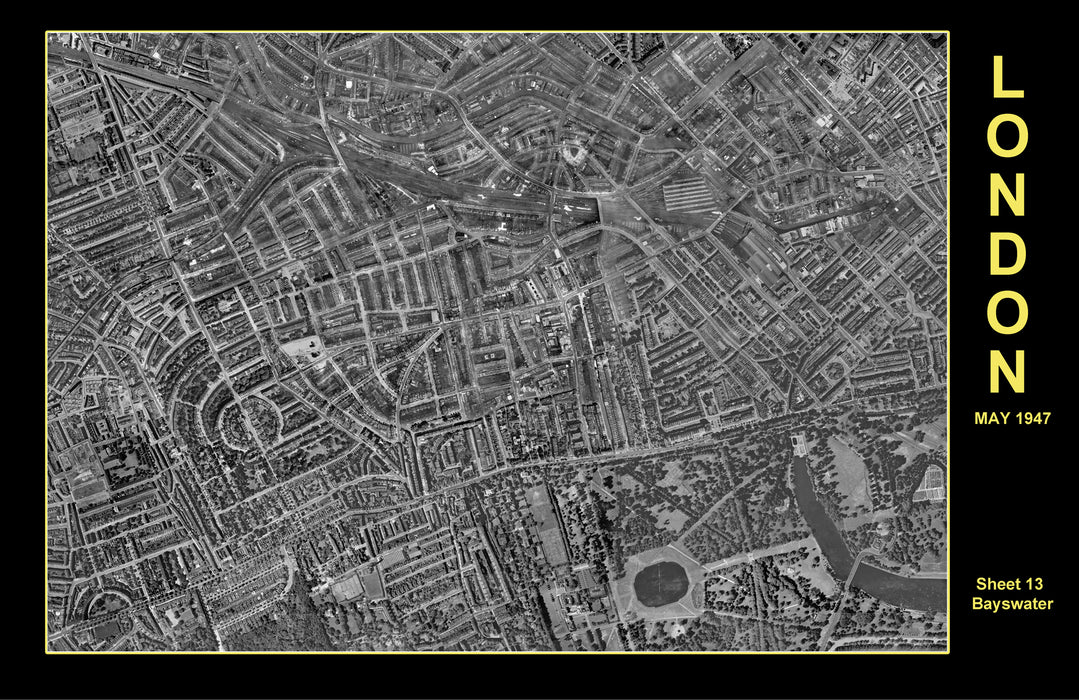 Post-War 1947 London Aerial Map - Bayswater