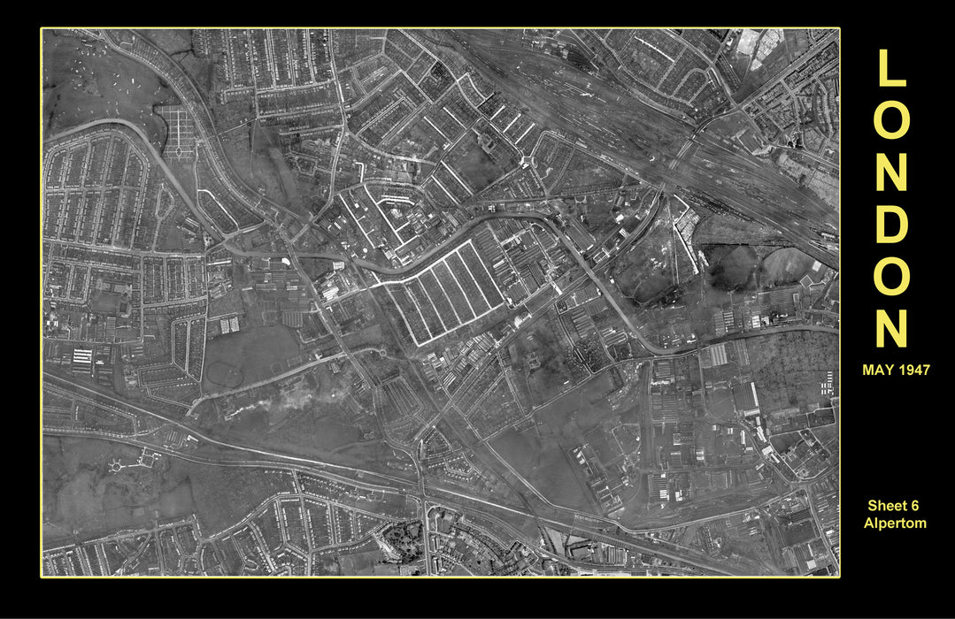 Post-War 1947 London Aerial Map - Alperton