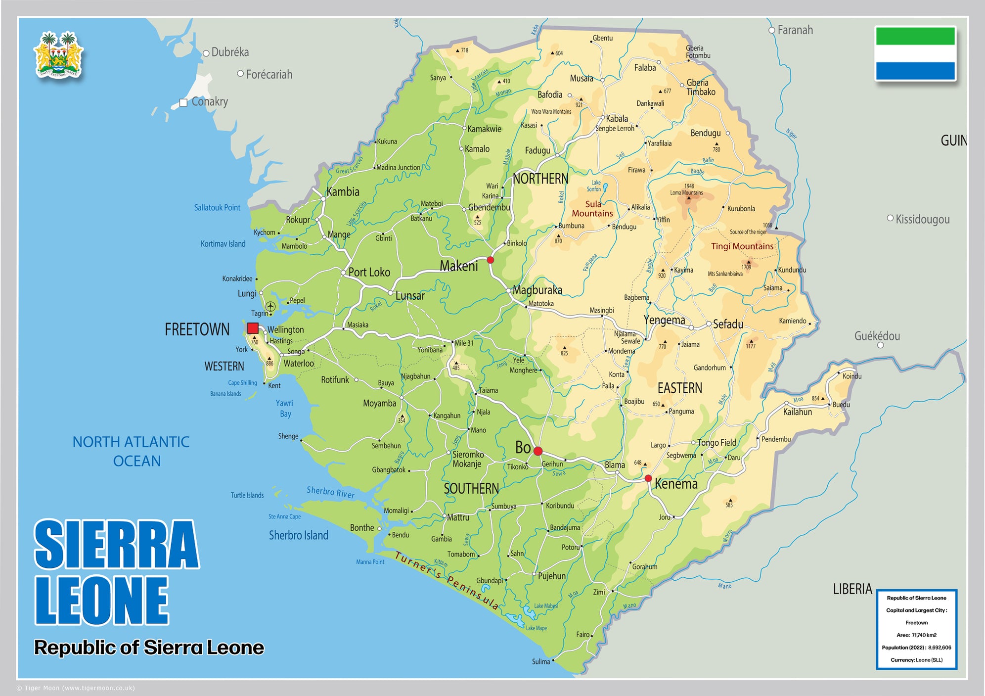 Physical Map of Sierra Leone - The Oxford Collection– I Love Maps