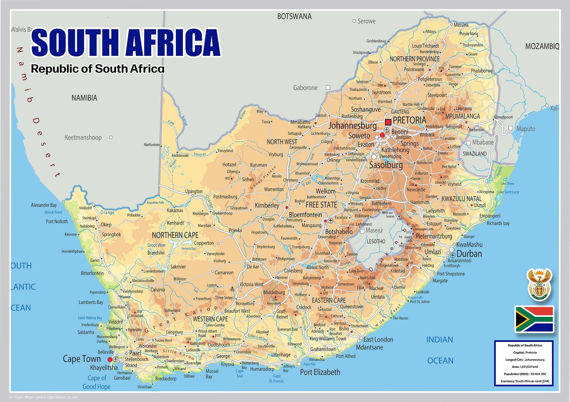 Physical Map of South Africa - The Oxford Collection– I Love Maps