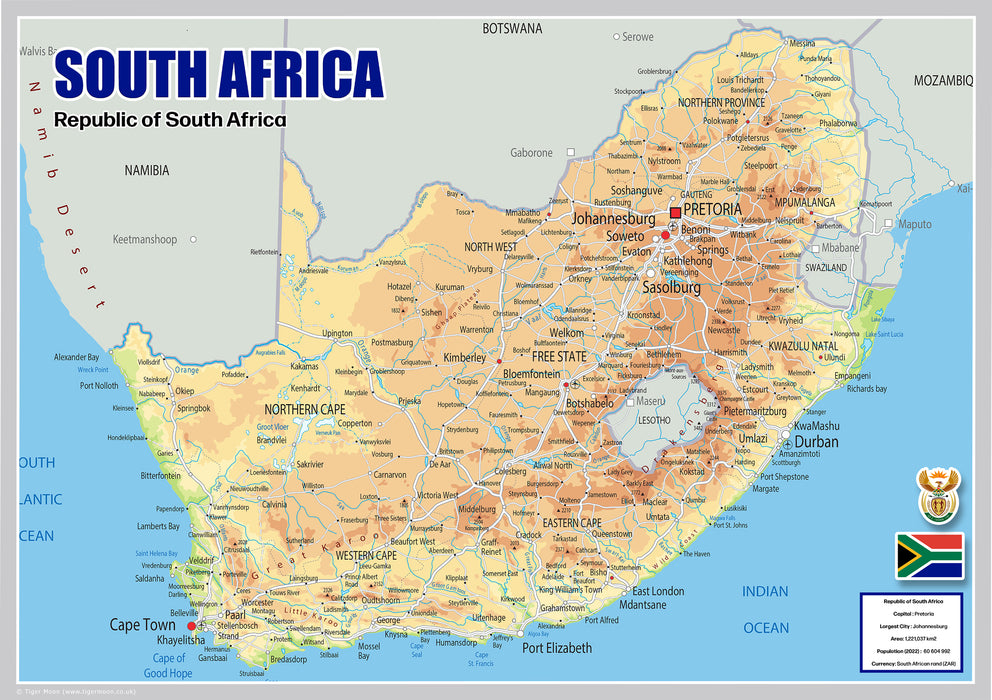 Physical Map of South Africa - The Oxford Collection
