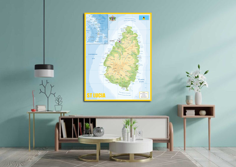 Physical Map of St Lucia - The Oxford Collection