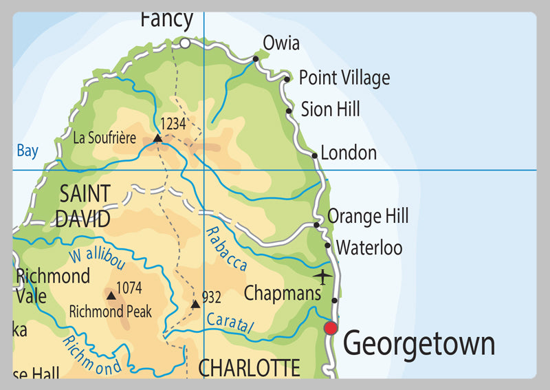 St. Vincent Rivers Physical Map of St Vincent - The Oxford Collection | I Love Maps
