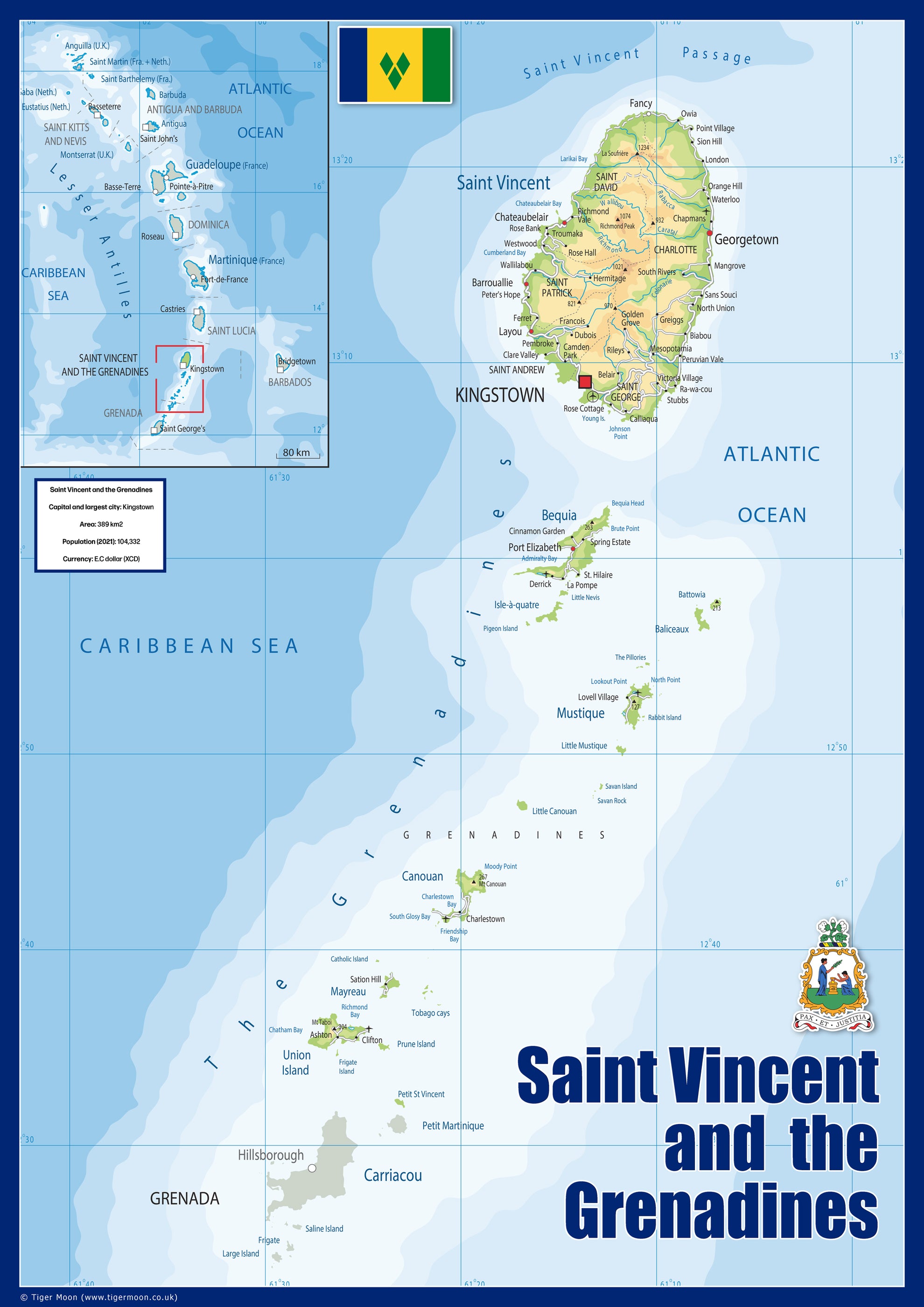 Physical Map of St Vincent - The Oxford Collection– I Love Maps