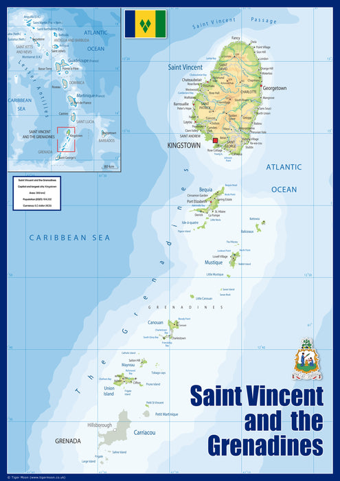 Physical Map of St Vincent - The Oxford Collection