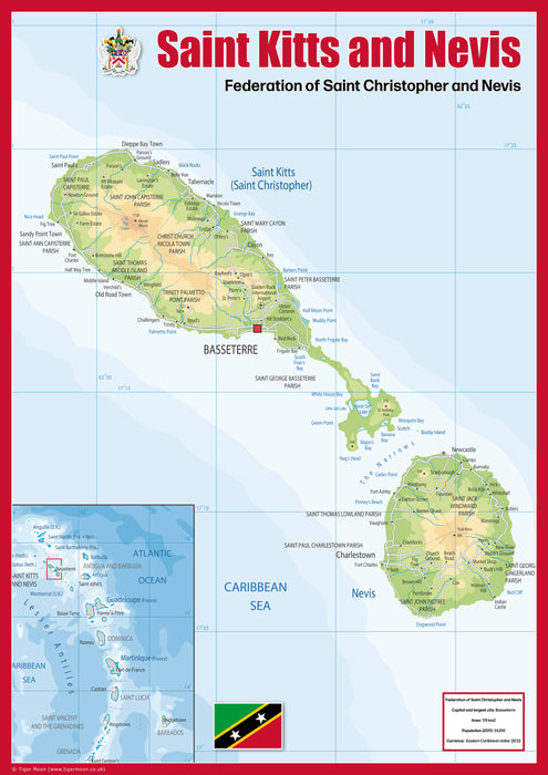 Physical Map of Saint Kitts & Nevis - The Oxford Collection