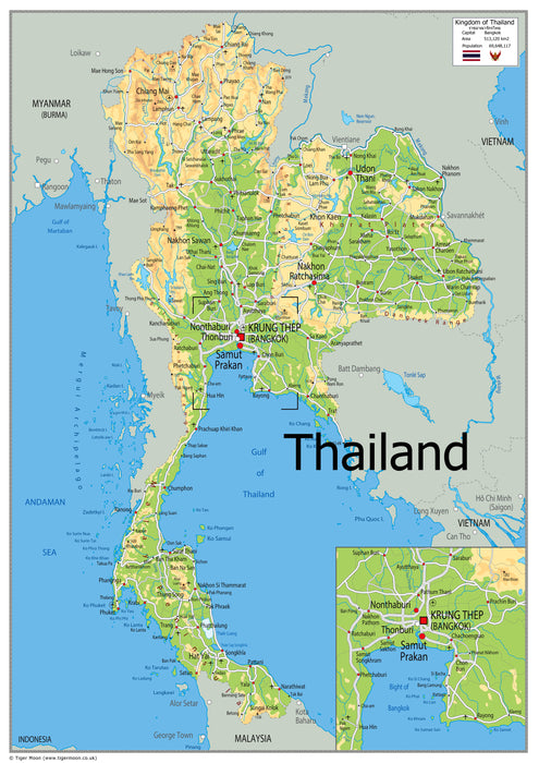 Physical Map of Thailand - The Oxford Collection