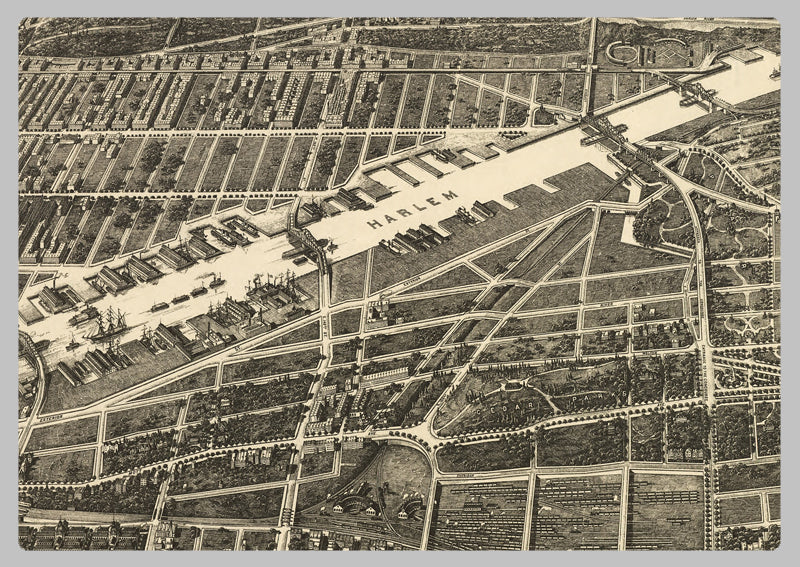 1897 - The Bronx New York USA - Long Birds Eye View Map