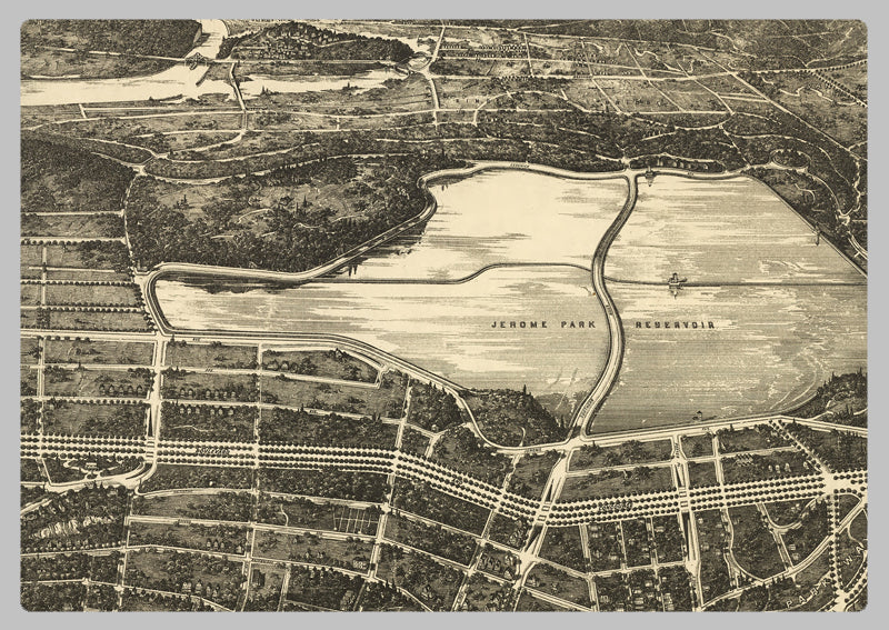 1897 - The Bronx New York USA - Long Birds Eye View Map