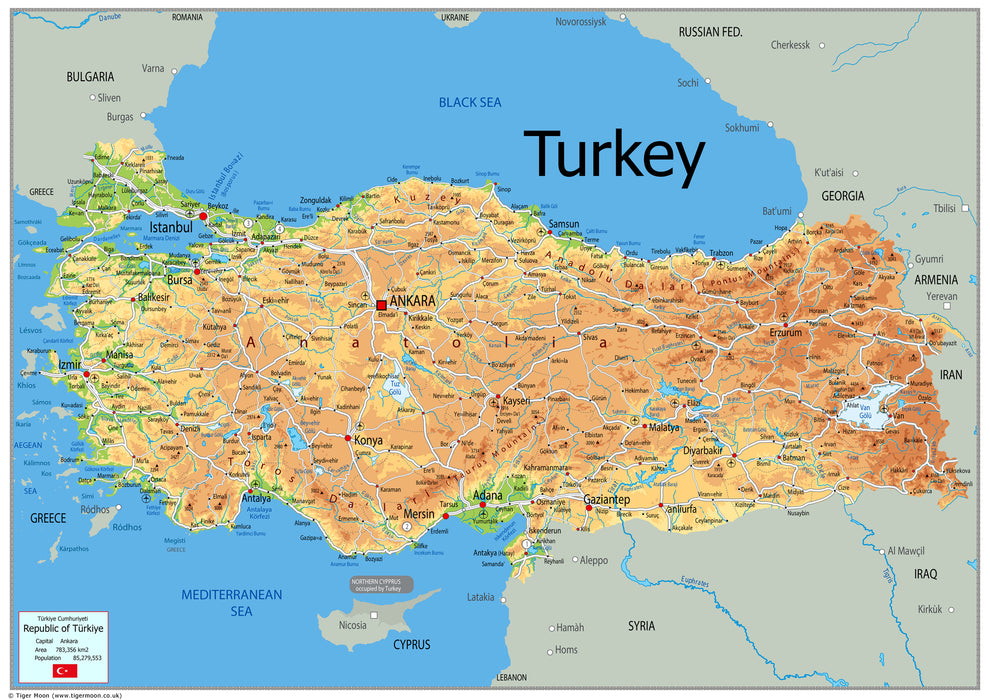 Physical Map of Turkey - The Oxford Collection– I Love Maps