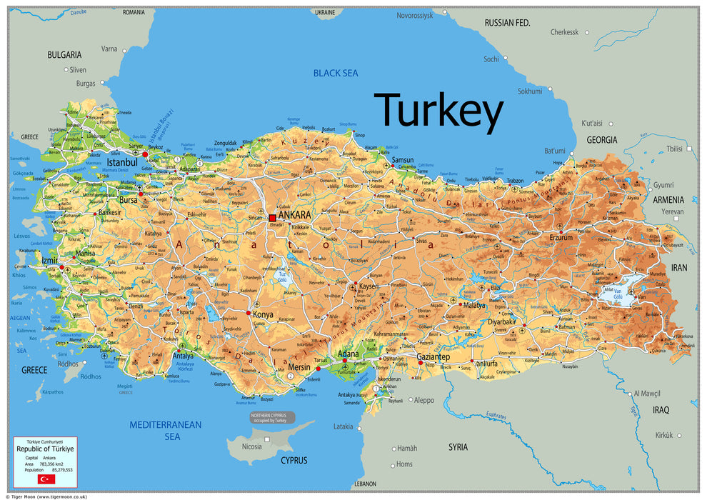 Physical Map of Turkey - The Oxford Collection