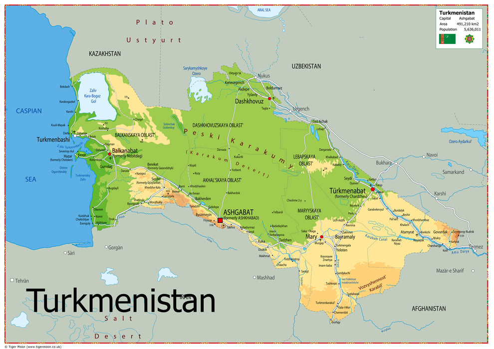 Physical Map of Turkmenistan - The Oxford Collection