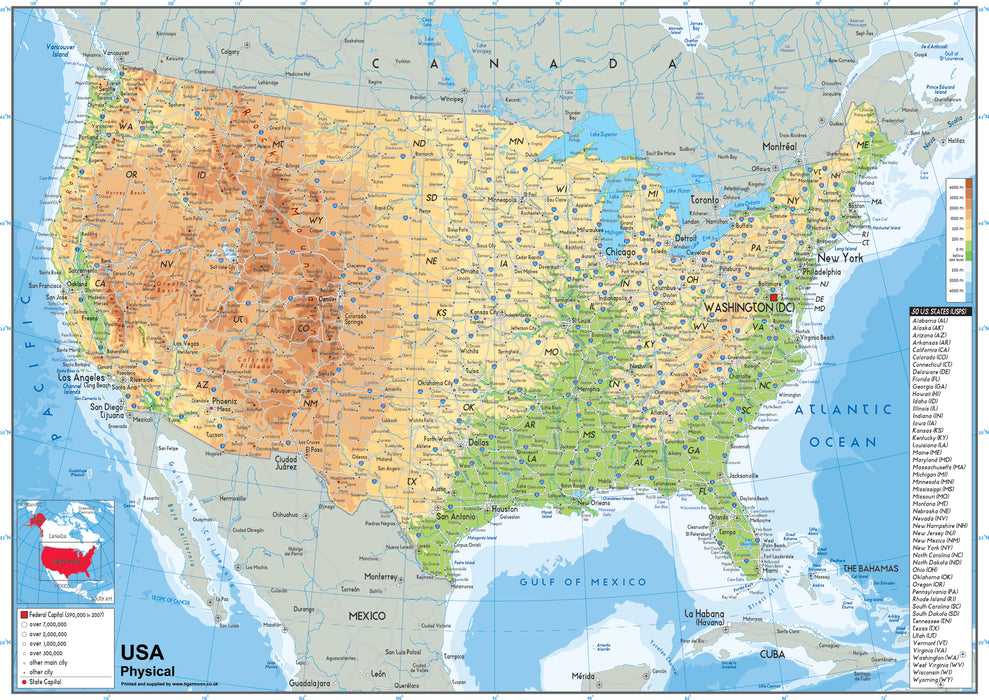 USA Physical Map