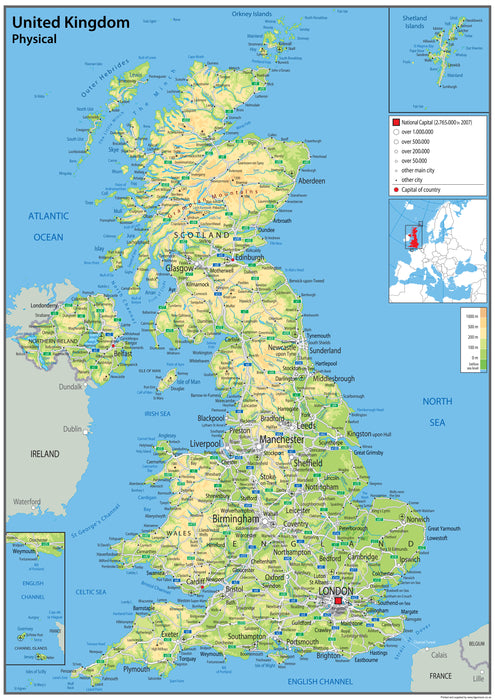 United Kingdom Physical Map