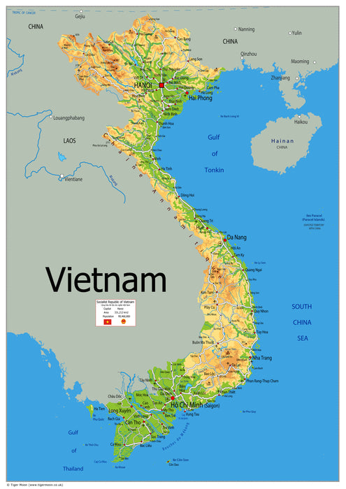 Physical Map of Vietnam - The Oxford Collection