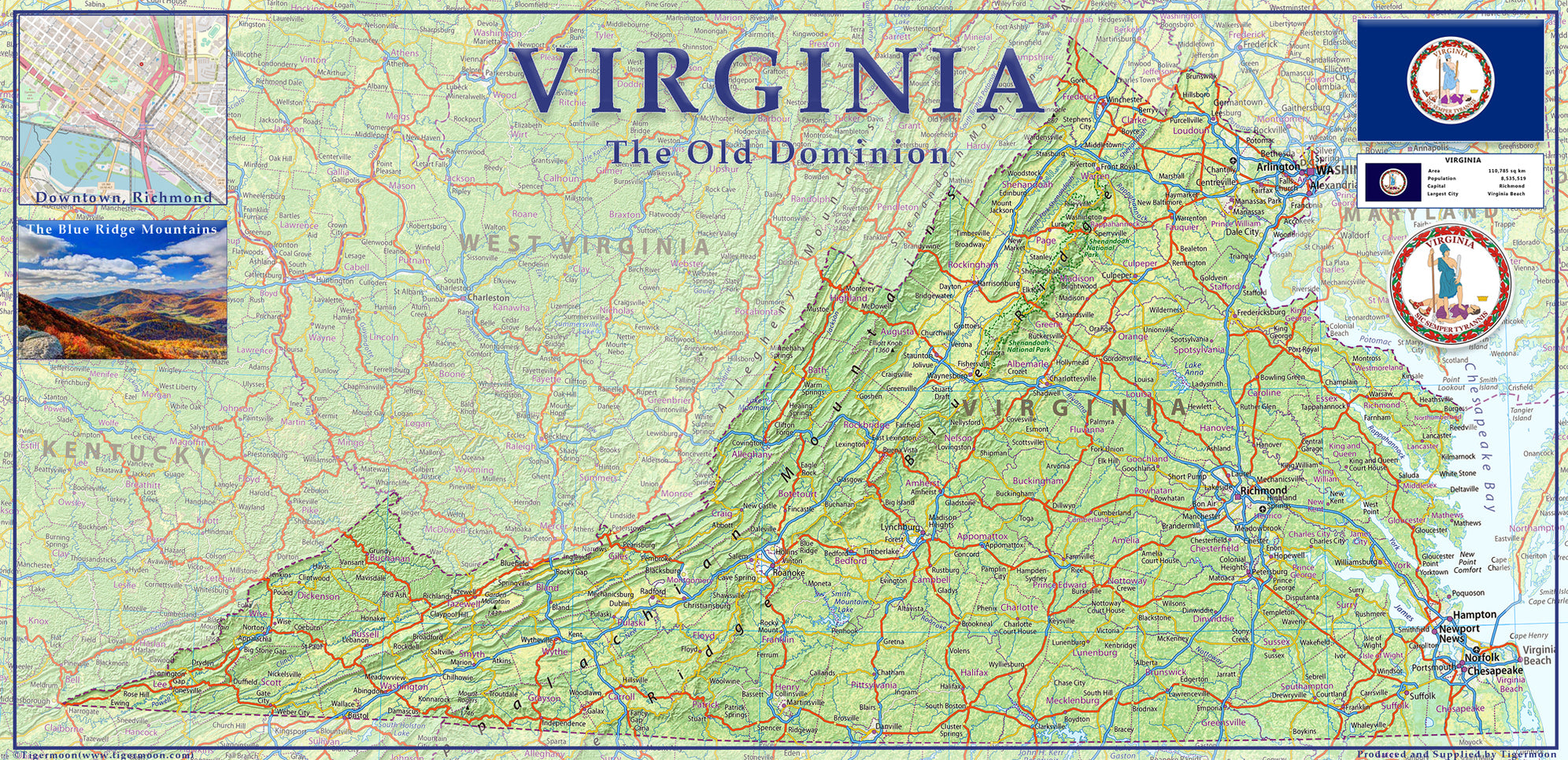Virginia Physical State Map– I Love Maps