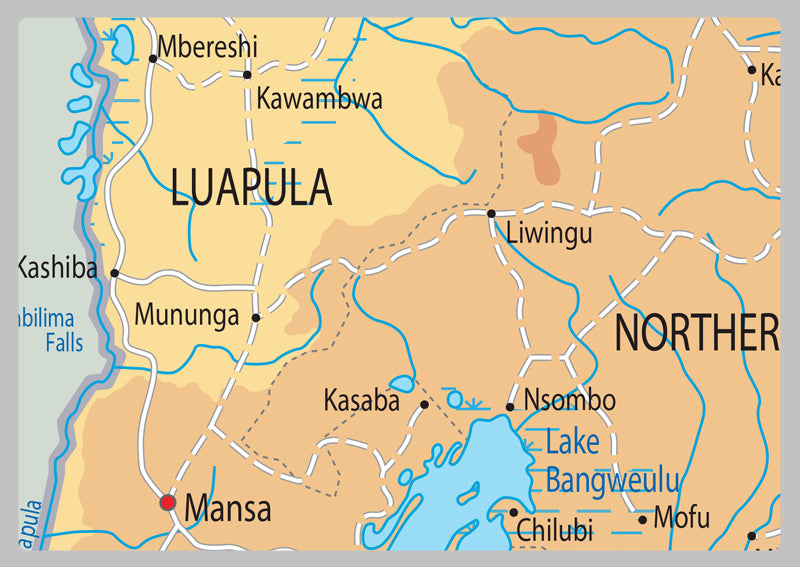 Physical Map of Zambia - The Oxford Collection