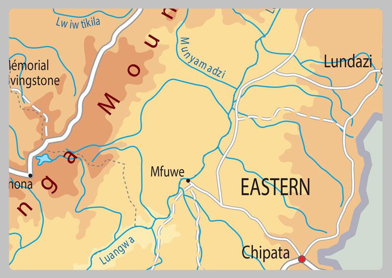 Physical Map of Zambia - The Oxford Collection