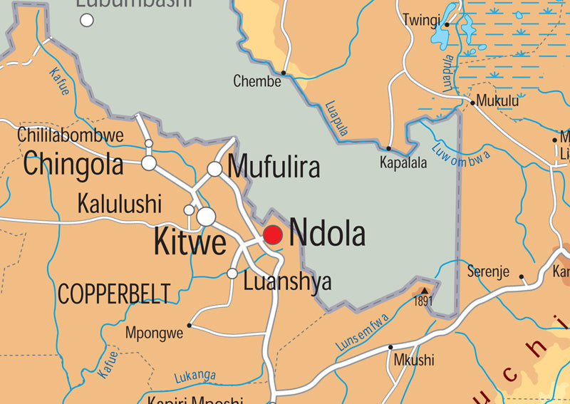 Zambia Physical Map