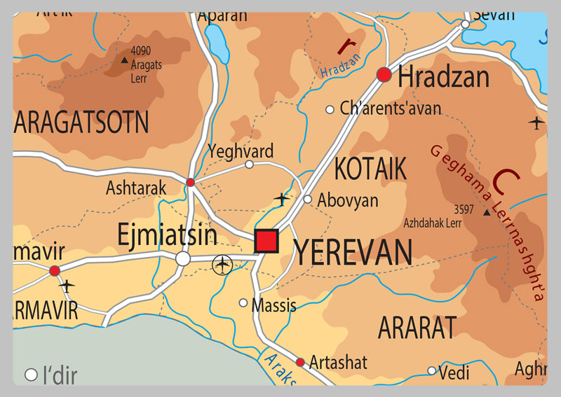 Physical Map of Armenia - The Oxford Collection