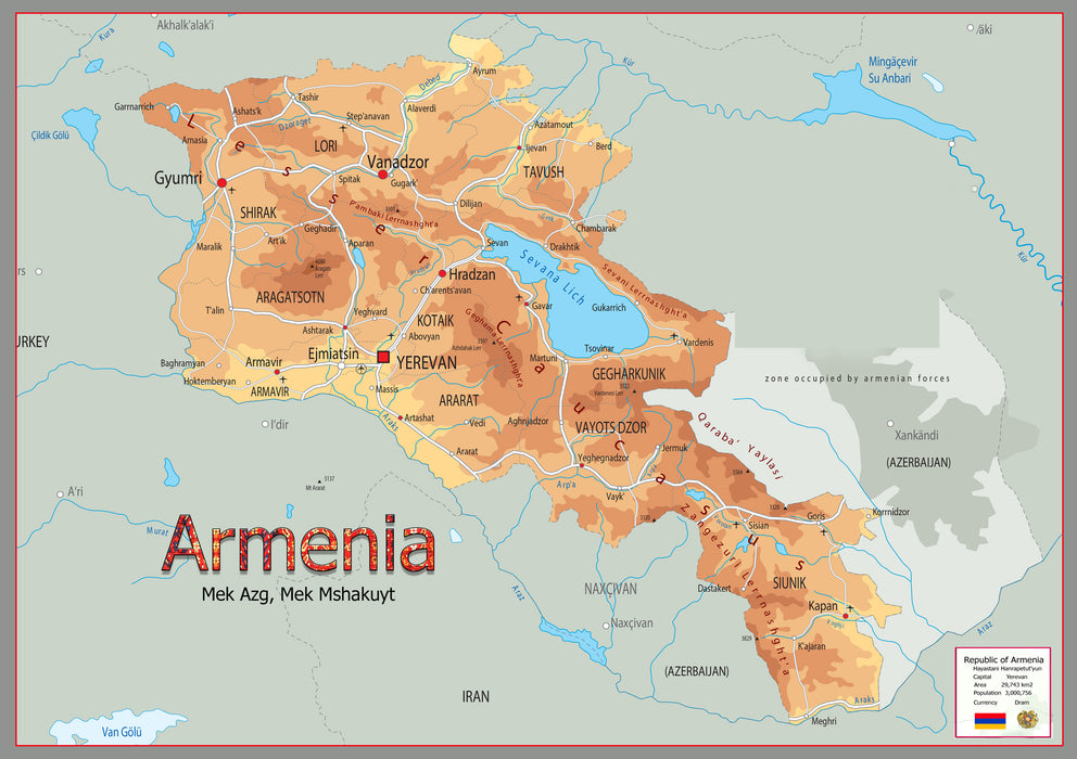 Physical Map of Armenia - The Oxford Collection